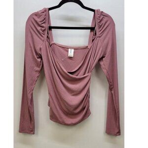 Abound Wrap Top Pink Nostalgia V- Neck Long Sleeve